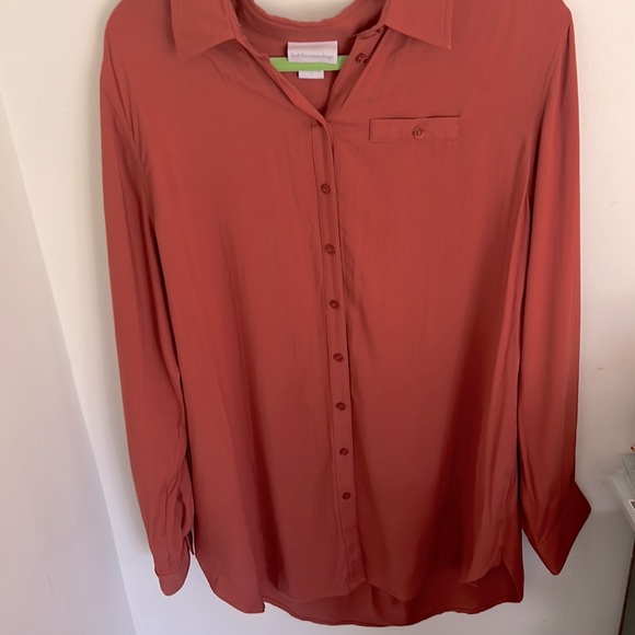 Soft Surroundings Large High Low Faux Pocket Button Up Rust Color - Picture 2 of 6
